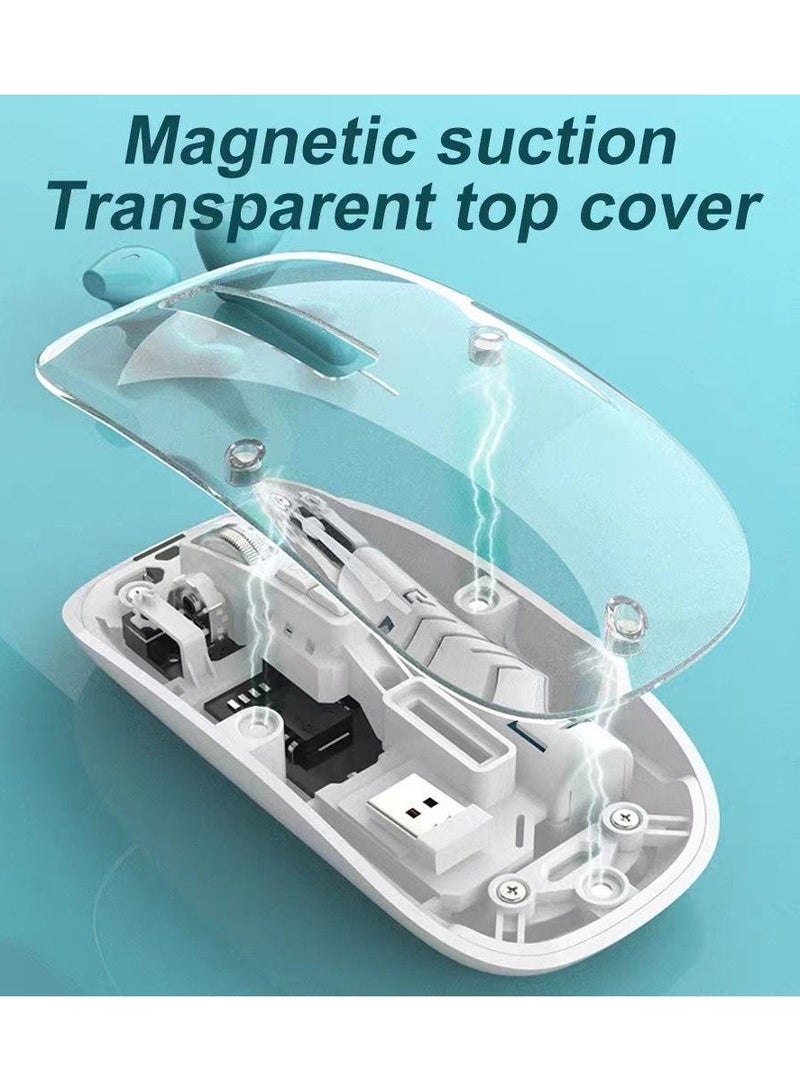 Moxom Wireless Mouse Crystal Transparent, Gaming Adjustable DPI, Triple 2.4G Mode Switching Bluetooth 2, Rechargeable digital display Silent Mouse for PC Laptops Mac iPhone Android, White Color - Image 3