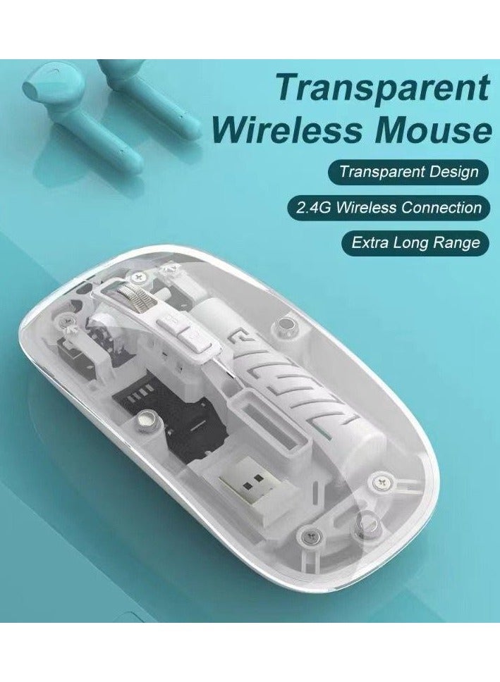 Moxom Wireless Mouse Crystal Transparent, Gaming Adjustable DPI, Triple 2.4G Mode Switching Bluetooth 2, Rechargeable digital display Silent Mouse for PC Laptops Mac iPhone Android, White Color - Image 5