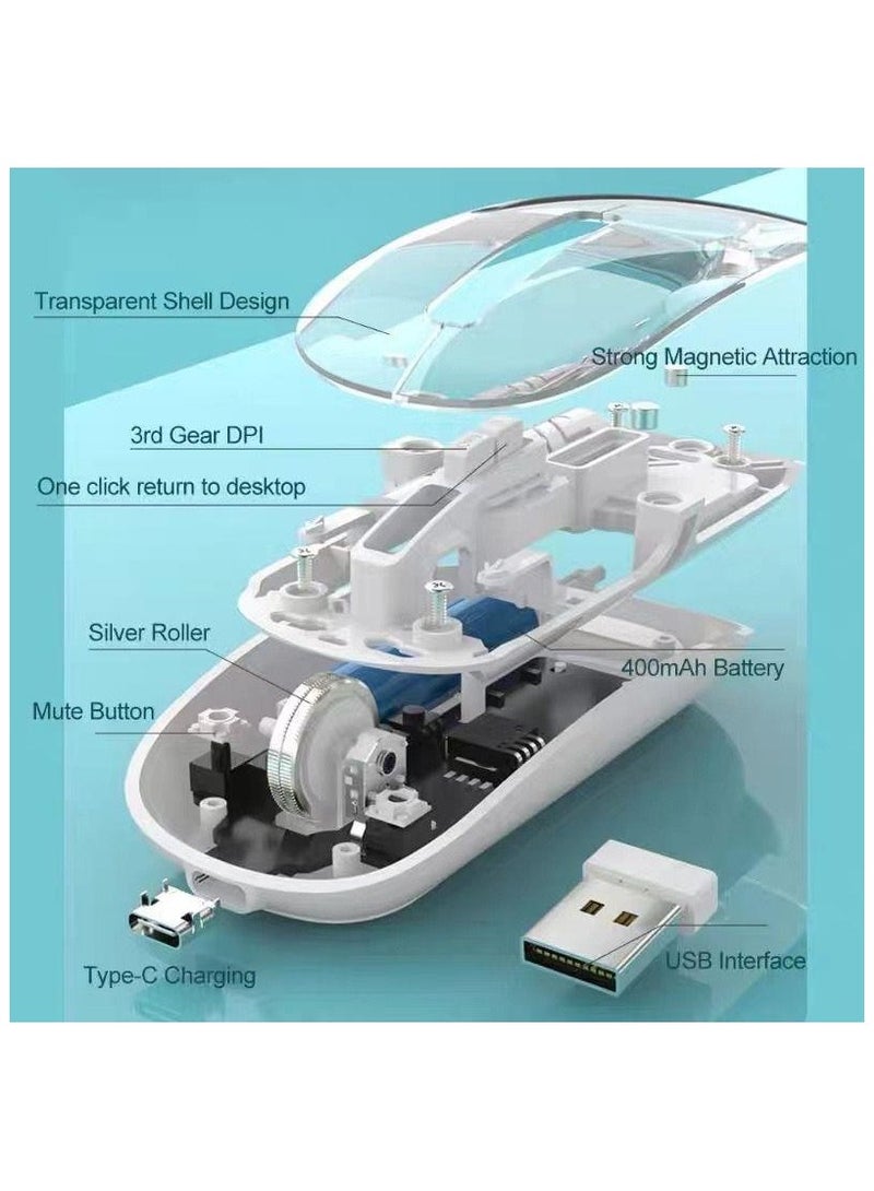 Moxom Wireless Mouse Crystal Transparent, Gaming Adjustable DPI, Triple 2.4G Mode Switching Bluetooth 2, Rechargeable digital display Silent Mouse for PC Laptops Mac iPhone Android, White Color - Image 4