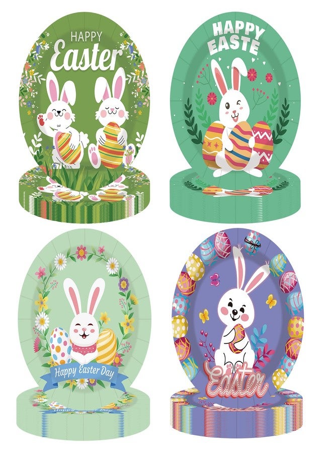 EVYIENEN 48 pcs Happy Easter Paper Plates,7Inch Dessert Plates Decorative Spring Bunny Egg Dinnerware Tableware for Easter Kids Adult Party Supplies Decorations(4 Designs) - Image 1