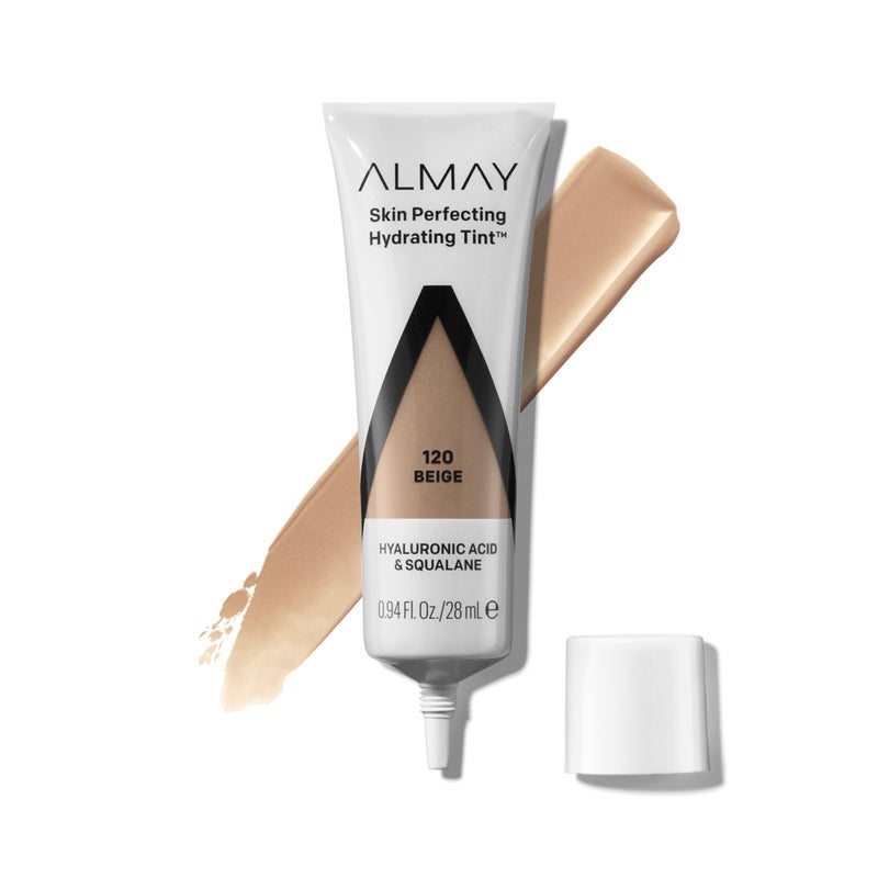 Almay Hydrating Liquid Foundation Tint, Lightweight with Light Coverage, Naturally Dewy Finish, Hypoallergenic, Dermatologist TestedFragrance Free, 120 Beige, 0.94 fl oz. - Image 1