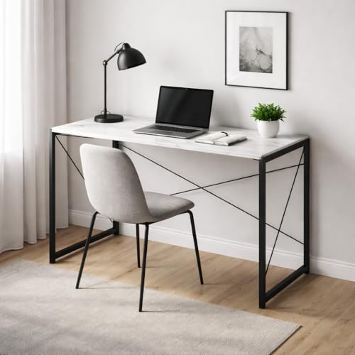EXVITO Portable Wood & Metal Computer Desk | Foldable Modern Writing | Multipurpose Study Table Best for Home, School, Office Work & More | Ideal for Kids & Adults - (White, Standard) - Image 1