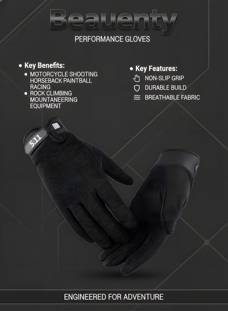 بيوينتي قفازات تكتيكية للرجال قفازات أصابع كاملة معدات حماية قفازات رياضية قفازات دراجة نارية تصوير الرماية ركوب الخيل كرة الطلاء سباق الصخور تسلق الجبال معدات (أسود L) - Image 2