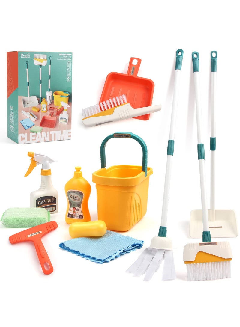 XiuWoo Kids Cleaning Set 12 Piece, Toy Cleaning Set Includes Broom, Dustpan, Mop, Brush, Spray, Scraper, Bucket, Sponge and More, Pretend Play Housekeeping Kit for Toddlers - Image 1