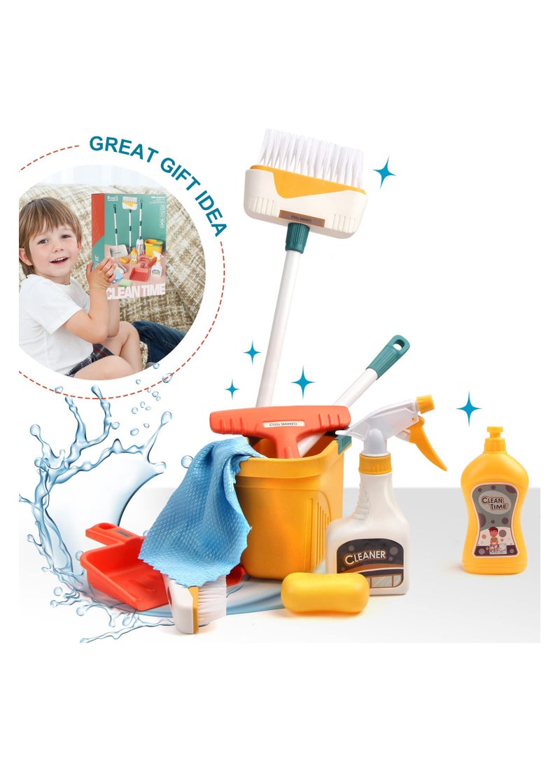 XiuWoo Kids Cleaning Set 12 Piece, Toy Cleaning Set Includes Broom, Dustpan, Mop, Brush, Spray, Scraper, Bucket, Sponge and More, Pretend Play Housekeeping Kit for Toddlers - Image 2