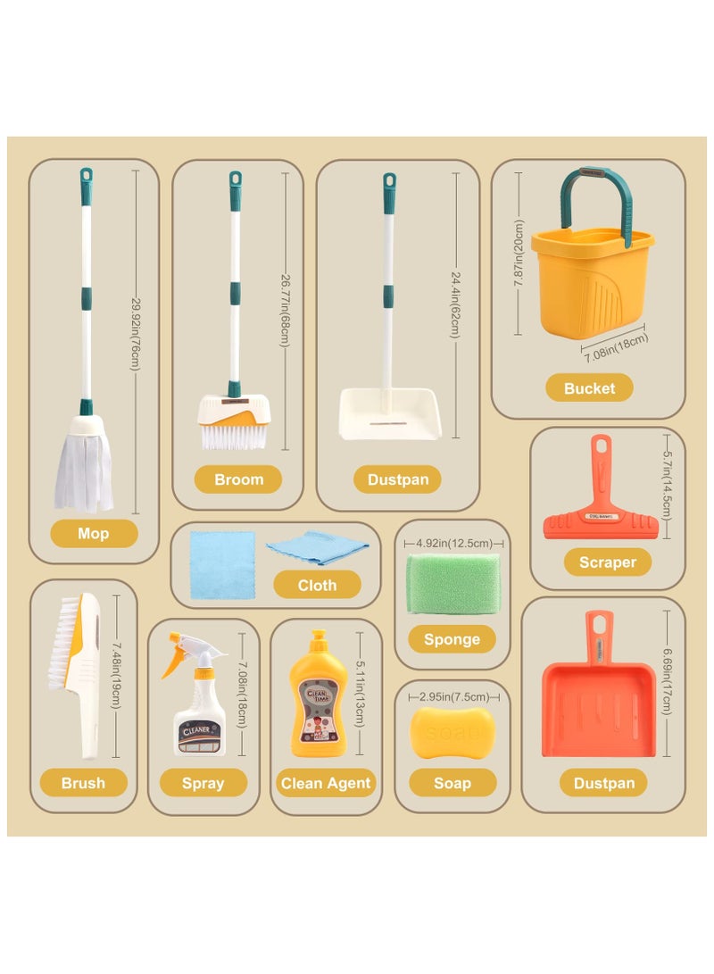 XiuWoo Kids Cleaning Set 12 Piece, Toy Cleaning Set Includes Broom, Dustpan, Mop, Brush, Spray, Scraper, Bucket, Sponge and More, Pretend Play Housekeeping Kit for Toddlers - Image 4