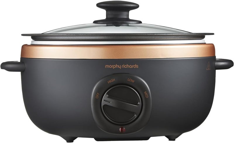 Morphy Richards 460016 Sear and Stew Slow Cooker, Glass, 163 W, 3.5 liters, Black & Rose Gold - Image 1