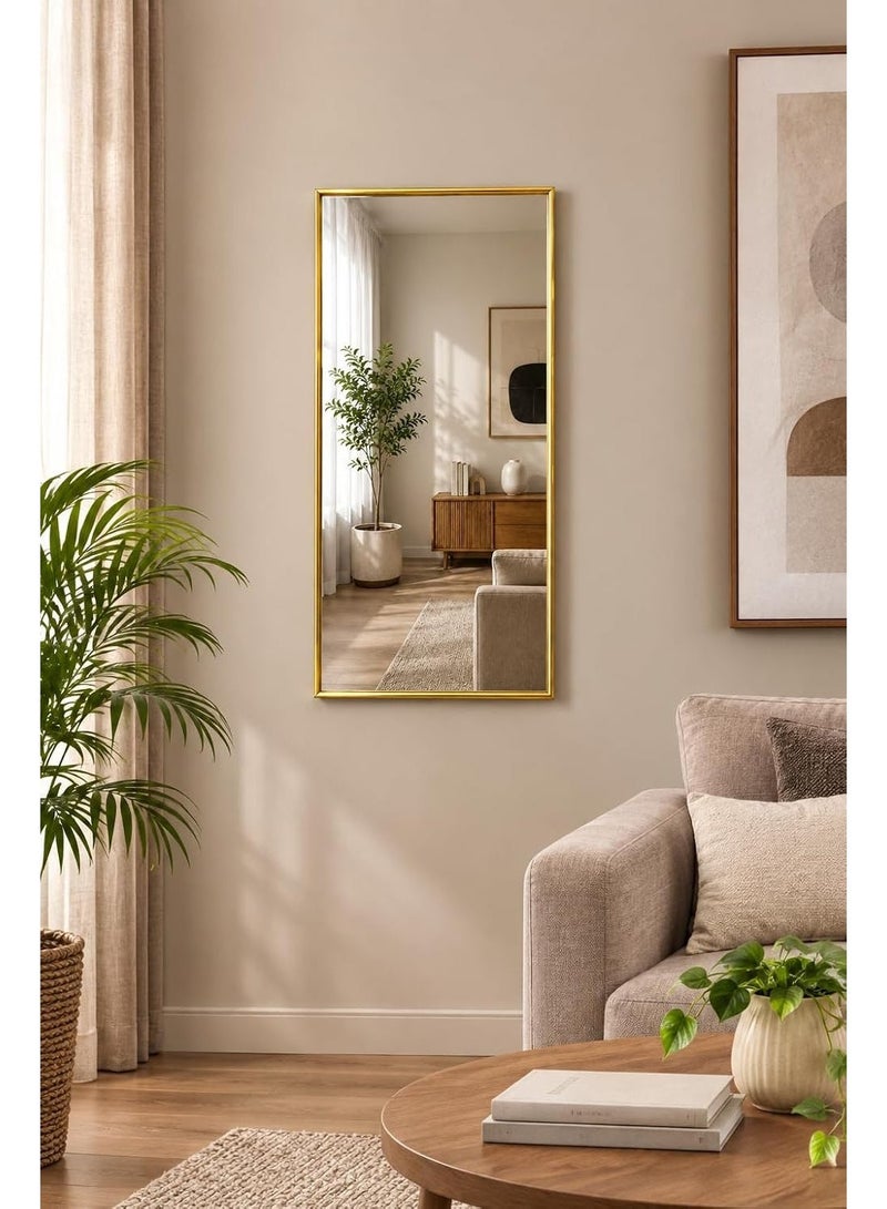 مرآة حائط مستطيلة مقاس 41 × 71 سم، بإطار PVC ذهبي، مرآة ديكور عصرية مثبتة على الحائط مقاس 40 × 70 سم لغرفة النوم، الحمام، غرفة المعيشة، الممر، غرفة تبديل الملابس وطاولة الزينة DK - Image 1