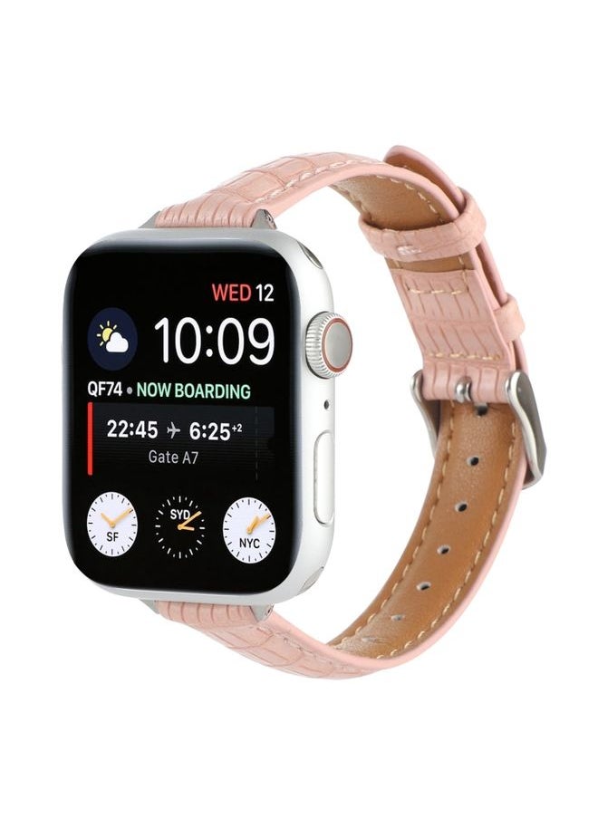 Generic Replacement Strap For Apple Watch Series 4 44mm Slim Crocodile Leather Watch Band Pink 