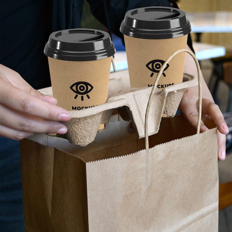 Lainrrew 25 Pcs 2 Cups Biodegradable Drink Carriers, Compostable Drink Carry Trays Cup Holders for Hot & Cold Drinks, Durable Molded Coffee Carry Tray for Food Delivery Service - Image 2