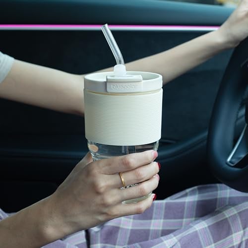 BLUEPOLAR Glass Tumbler Set with Lids and Straws, 17 oz Reusable Cups for Iced Coffee, Cold Brew, Tea, Smoothie (White with Sleeve) - Image 5