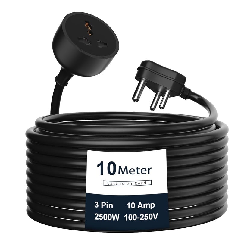 Hoteon Extension Board with 10 Meters Heavy Duty Long Wire Cord Single Outlet Socket 2500W 10A Expandable Electric Extension 3 Pins Extension Cord for Indoor Outdoor Use 10M Black1PCS - Image 1