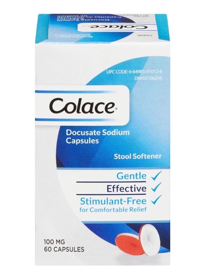 Colace Regular Strength Stool Softener 100 mg Capsules Docusate Sodium 60 Count
