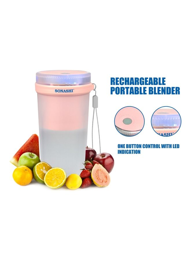 SONASHI Rechargeable Portable Blender | 4 Stainless Steel Sharp Blades - Perfect for Juices, Smoothies, Milkshakes| LED Light Indicator, Easy Clean and Carry Grey/Pink 350ml - Image 5