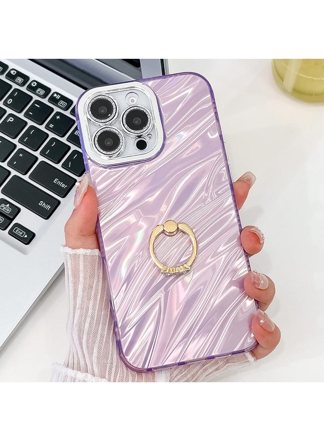 S-TOP Case For iPhone 16 Pro Max Plating Glitter Texture Ring Holder TPU Phone Case with Lens Film - Image 1