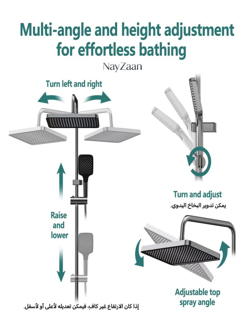 NayZaan 4-Function Bathroom Shower Faucet Set,Rainfall Shower Combo, Pull-Out Spray Gun, Tap & Tub Spout, Height-Adjustable Riser Bar, Wall Mounted - Image 3