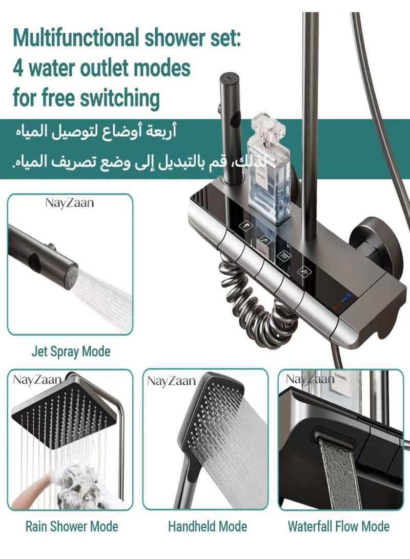 NayZaan 4-Function Bathroom Shower Faucet Set,Rainfall Shower Combo, Pull-Out Spray Gun, Tap & Tub Spout, Height-Adjustable Riser Bar, Wall Mounted - Image 2