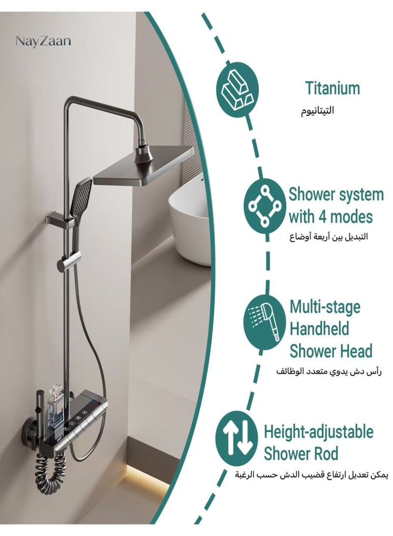 NayZaan 4-Function Bathroom Shower Faucet Set,Rainfall Shower Combo, Pull-Out Spray Gun, Tap & Tub Spout, Height-Adjustable Riser Bar, Wall Mounted - Image 5