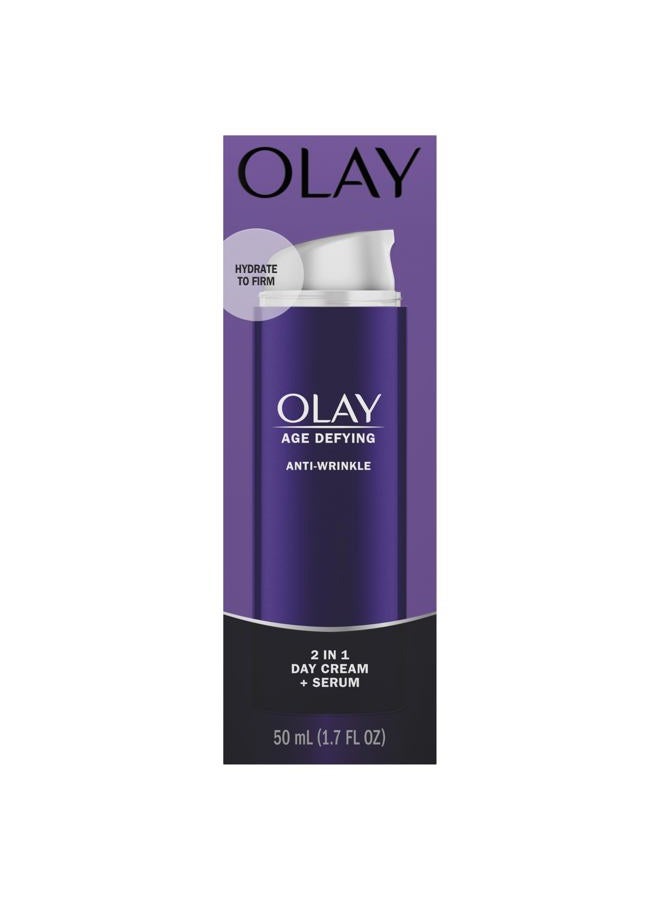 Olay Face Serum by Age Defying Anti-Wrinkle 2-in-1 Day Cream Plus Face Serum, Aloe Vera, 1.7 Fl Oz - Image 1