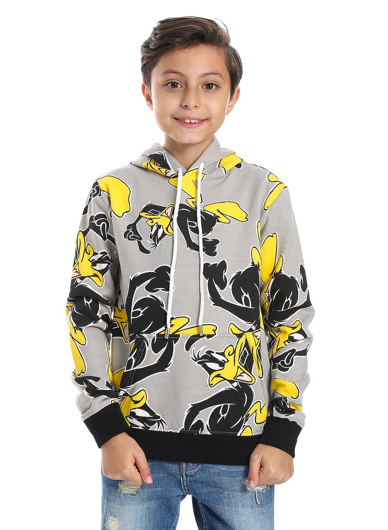 Andora Grey Fleeced Boys Printed Hoodie_Grey - Image 1