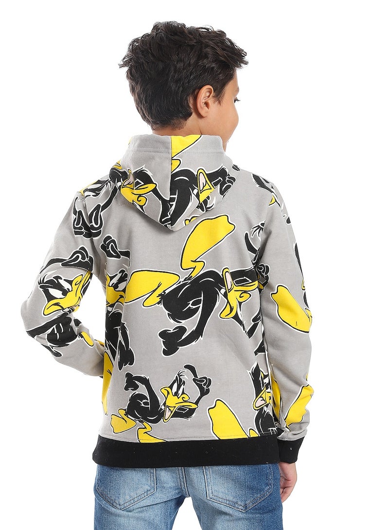 Andora Grey Fleeced Boys Printed Hoodie_Grey - Image 3