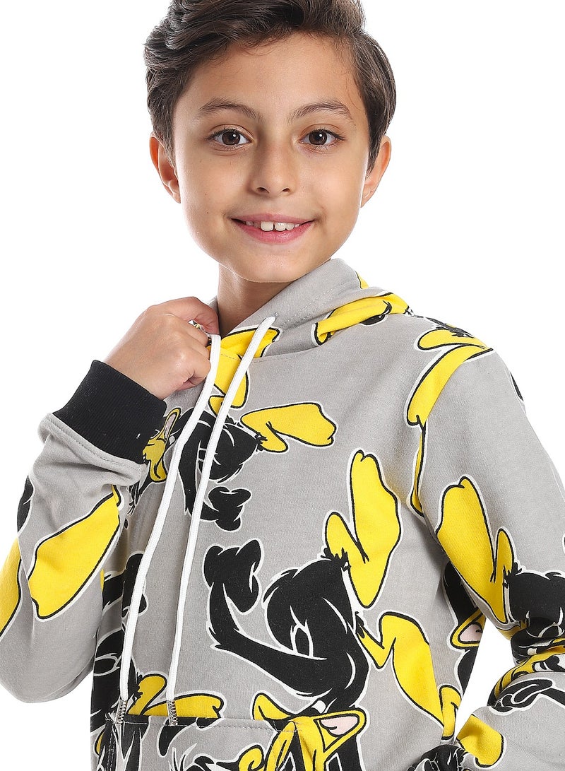 Andora Grey Fleeced Boys Printed Hoodie_Grey - Image 4