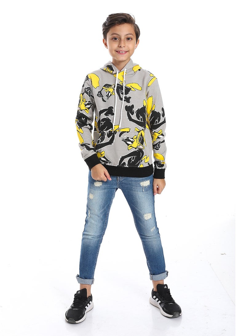 Andora Grey Fleeced Boys Printed Hoodie_Grey - Image 5