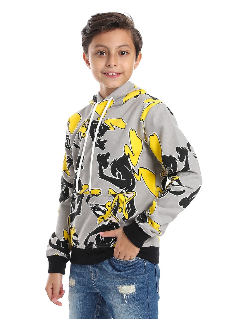 Andora Grey Fleeced Boys Printed Hoodie_Grey - Image 2