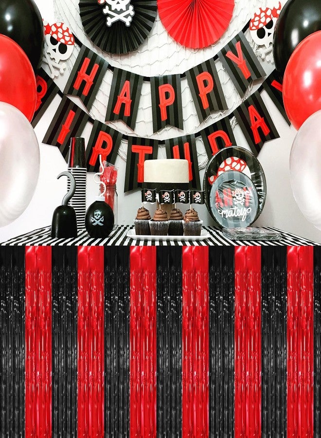 timecity 2 Packs Black Red Table Skirts Metallic Foil Fringe Curtain Tinsel Table Skirt Streamer Backdrop for Birthday, Race Car,Casino Theme,Halloween,Horror,Piratees Scream Party Decorations, 29.5x108 Inch - Image 5