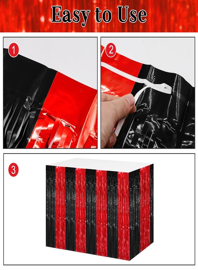 timecity 2 Packs Black Red Table Skirts Metallic Foil Fringe Curtain Tinsel Table Skirt Streamer Backdrop for Birthday, Race Car,Casino Theme,Halloween,Horror,Piratees Scream Party Decorations, 29.5x108 Inch - Image 3