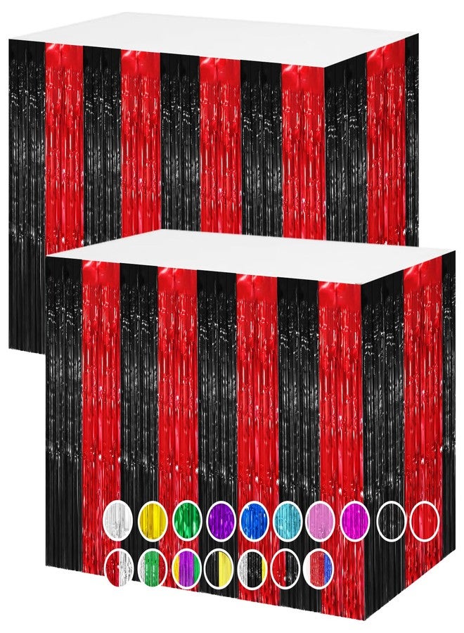 timecity 2 Packs Black Red Table Skirts Metallic Foil Fringe Curtain Tinsel Table Skirt Streamer Backdrop for Birthday, Race Car,Casino Theme,Halloween,Horror,Piratees Scream Party Decorations, 29.5x108 Inch - Image 1