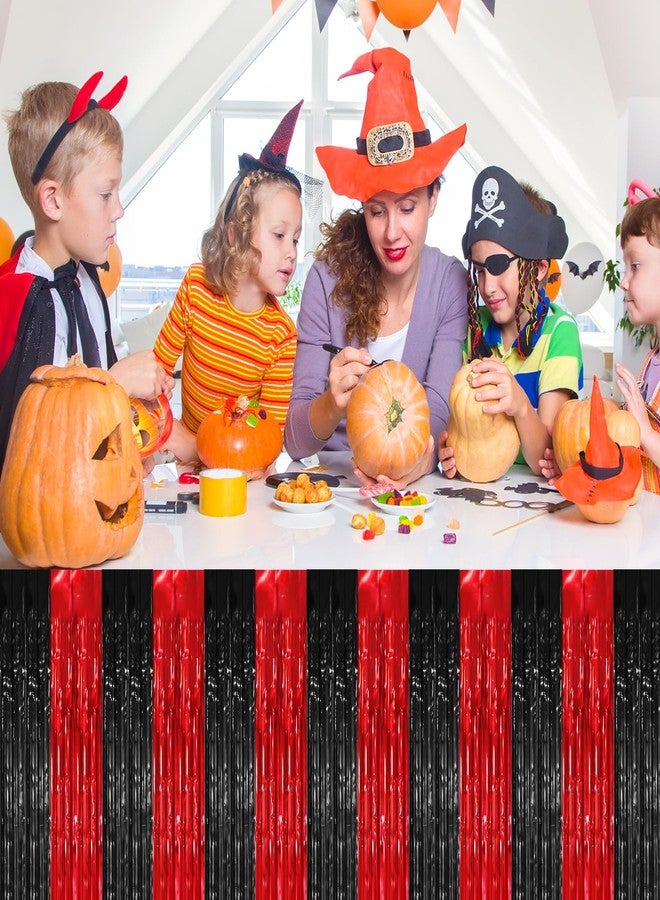 timecity 2 Packs Black Red Table Skirts Metallic Foil Fringe Curtain Tinsel Table Skirt Streamer Backdrop for Birthday, Race Car,Casino Theme,Halloween,Horror,Piratees Scream Party Decorations, 29.5x108 Inch - Image 4