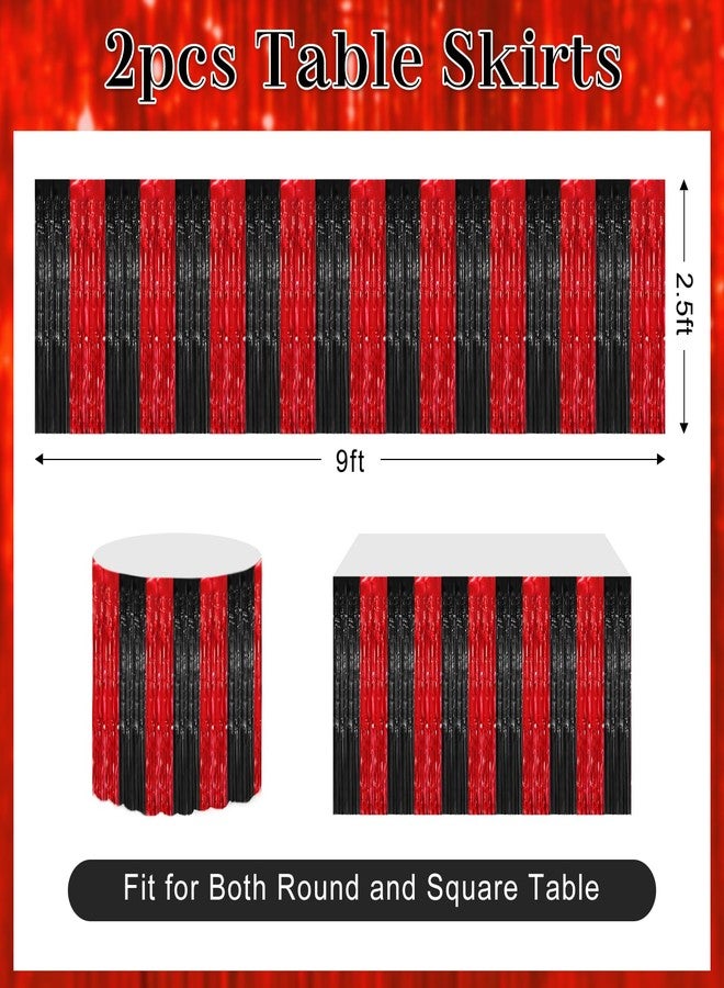 timecity 2 Packs Black Red Table Skirts Metallic Foil Fringe Curtain Tinsel Table Skirt Streamer Backdrop for Birthday, Race Car,Casino Theme,Halloween,Horror,Piratees Scream Party Decorations, 29.5x108 Inch - Image 2