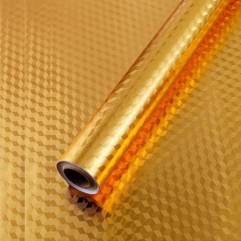 LOMESH 3 Meter Oil Proof Waterproof Aluminium Foil Stickers Kitchen Backsplash Wallpaper SelfAdhesive Wall Sticker AntiMold and Heat Resistant for Walls Cabinets Drawers and Shelves Golden Color - Image 1