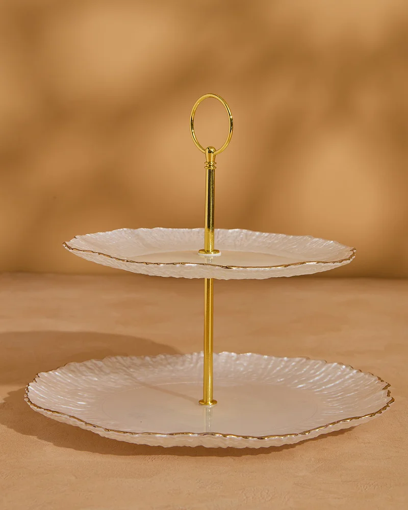 REDTAG White Glass 2-Tier Cake Stand With Rim