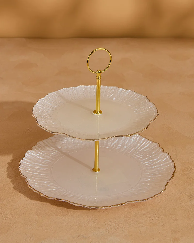REDTAG White Glass 2-Tier Cake Stand With Rim