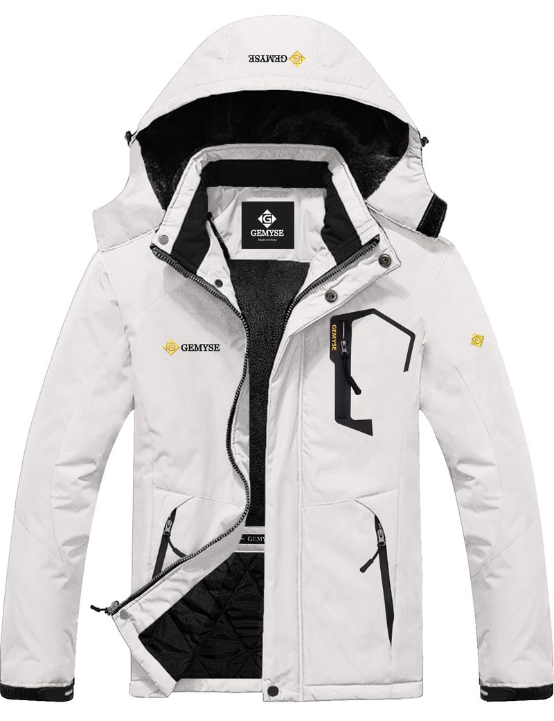 GEMYSE Men's Mountain Waterproof Ski Snow Jacket Winter Windproof Rain Jacket (White,Large)