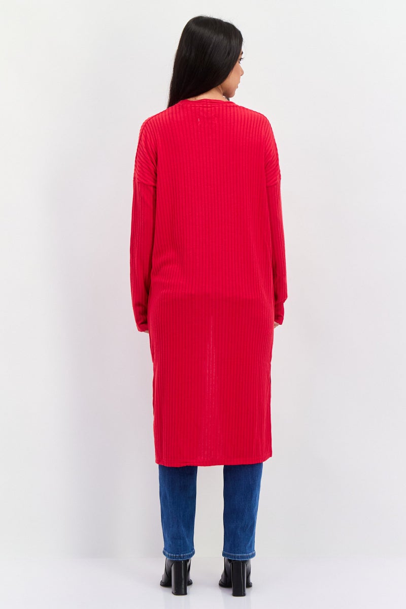 BRAVE SOUL Women Long Sleeves Textured Cardigan, Red - Image 4