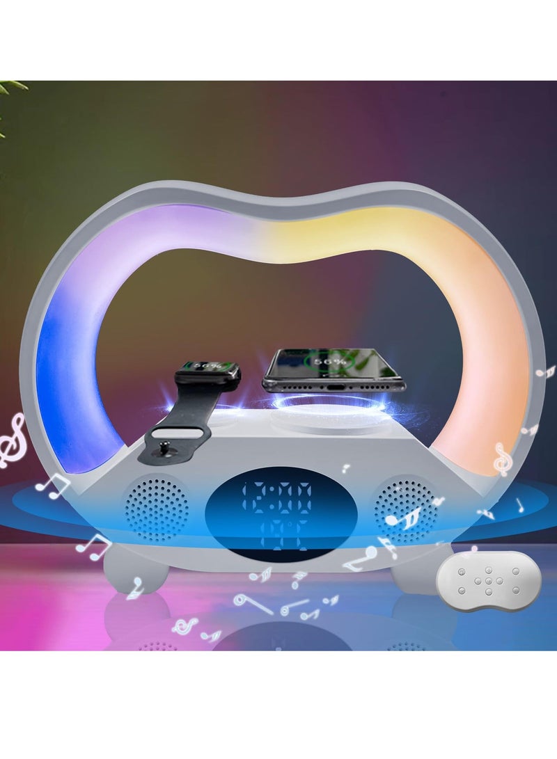 Intelligent LED Table Lamp 2024 New Intelligent LED Table Bluetooth 5.3 Speaker 15W Wireless Charging RGB Atmosphere Light 6 in 1 Wireless Charging Night Light Home Bedroom Gift White - Image 1