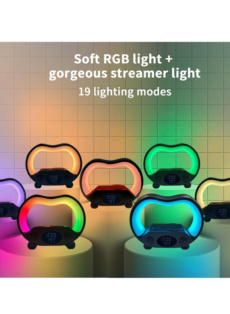 Intelligent LED Table Lamp 2024 New Intelligent LED Table Bluetooth 5.3 Speaker 15W Wireless Charging RGB Atmosphere Light 6 in 1 Wireless Charging Night Light Home Bedroom Gift White - Image 4