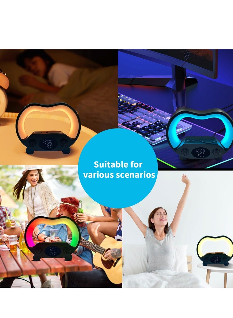 Intelligent LED Table Lamp 2024 New Intelligent LED Table Bluetooth 5.3 Speaker 15W Wireless Charging RGB Atmosphere Light 6 in 1 Wireless Charging Night Light Home Bedroom Gift White - Image 5