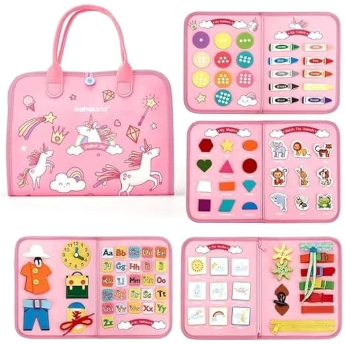 TODDLERS BUSY BOARD MONTESSORI TOYS EDUCATIONAL ACTIVITY DEVELOPING SENSORY BOARD FINE BASIC DRESS MOTOR SKILLS SENSORY TOYS FOR BOYS&GIRLS PRESCHOOL TODDLER ACTIVITIES TRAVEL TOYS (PINK) - Image 2