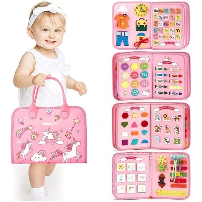 TODDLERS BUSY BOARD MONTESSORI TOYS EDUCATIONAL ACTIVITY DEVELOPING SENSORY BOARD FINE BASIC DRESS MOTOR SKILLS SENSORY TOYS FOR BOYS&GIRLS PRESCHOOL TODDLER ACTIVITIES TRAVEL TOYS (PINK) - Image 3