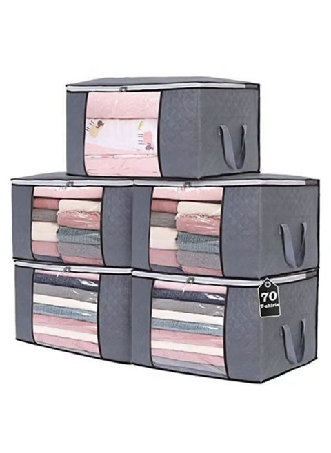 5 large storage bags, clothes storage box, foldable closet organizer storage container with durable handle, thick fabric, suitable for blankets quilts clothes bedding 90L.