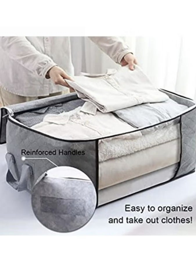 5 large storage bags, clothes storage box, foldable closet organizer storage container with durable handle, thick fabric, suitable for blankets quilts clothes bedding 90L.
