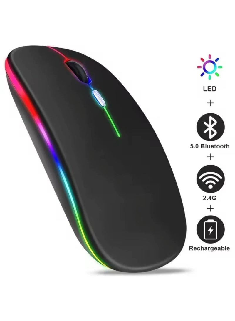 2.4GHz Dual Mode Wireless Charging Mouse with USB Receiver Silent Portable Slim RGB Lights Compatible with Laptop and Desktop PC Silver - Image 1