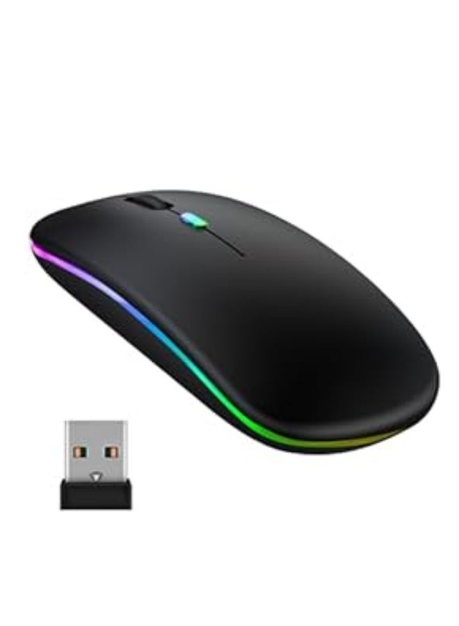 2.4GHz Dual Mode Wireless Charging Mouse with USB Receiver Silent Portable Slim RGB Lights Compatible with Laptop and Desktop PC Silver - Image 2