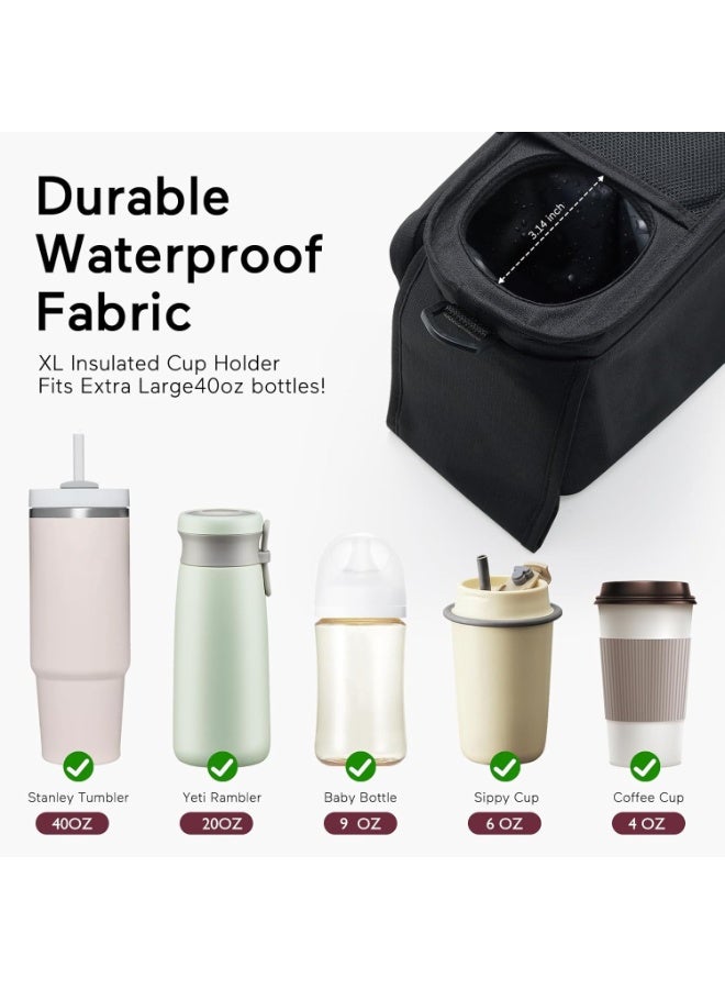 Universal Stroller Organizer with Insulated Cup Holder Detachable Phone Bag & Shoulder Strap - Image 5