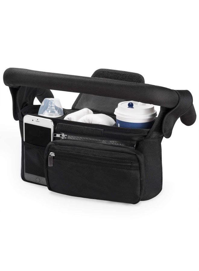 Universal Stroller Organizer with Insulated Cup Holder Detachable Phone Bag & Shoulder Strap - Image 1