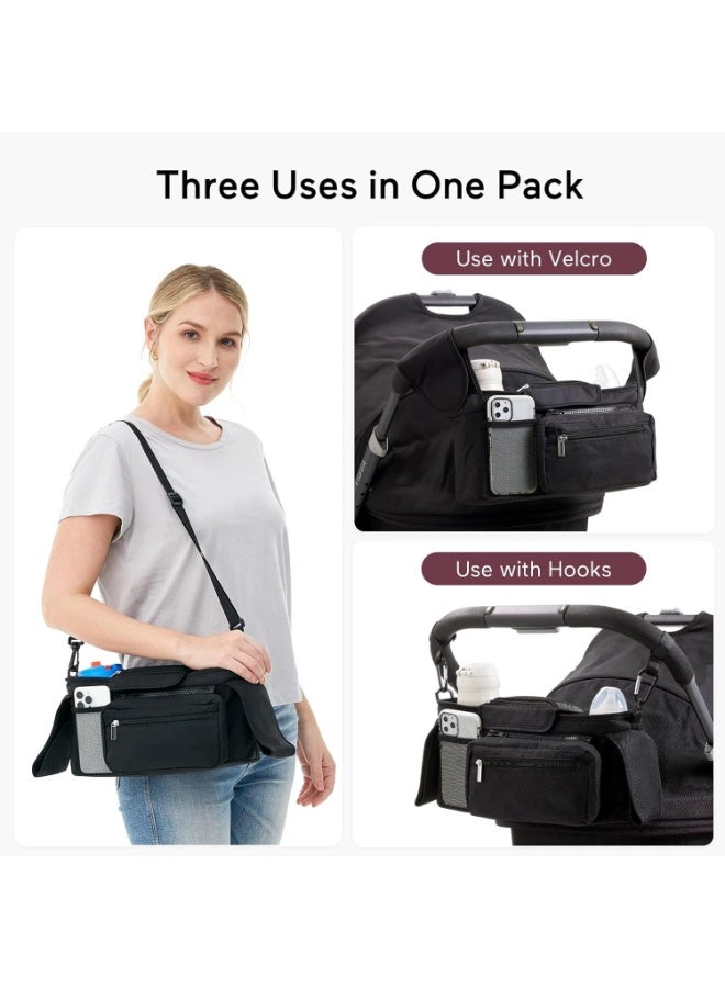 Universal Stroller Organizer with Insulated Cup Holder Detachable Phone Bag & Shoulder Strap - Image 3